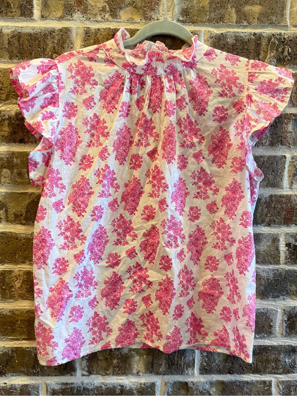 THML Pink Floral Flutter Sleeve Ruffle Neck Blouse XS